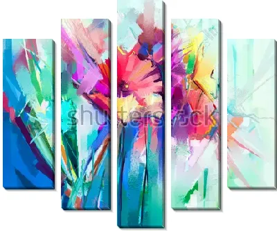 Модульная картина Контрастное сочетание оттенков холодных и тёплых тонов в композиции - букет цветов