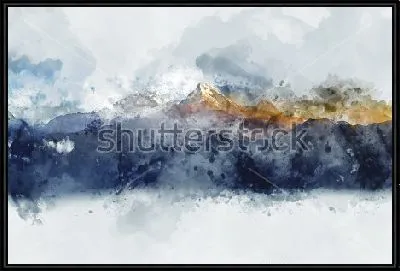 Картина Акварельный пейзаж с горными хребтами в утреннем свете