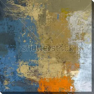 Картина маслом Абстрактная композиция с яркими пятнами синего и оранжевого цвета - отражение осени в воде