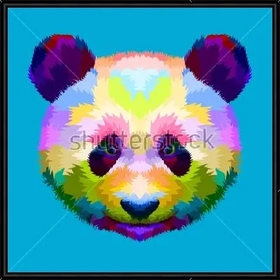 Разноцветная иллюстрация с головой панды на голубом фоне