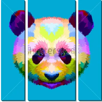 Разноцветная иллюстрация с головой панды на голубом фоне