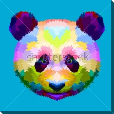 Разноцветная иллюстрация с головой панды на голубом фоне