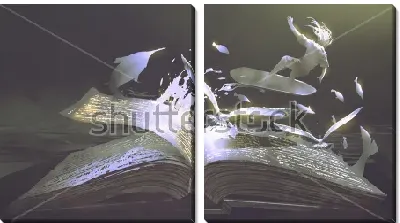 Модульная картина Смелый-сёрфер мчится по страницам волшебной книги с золотыми буквами