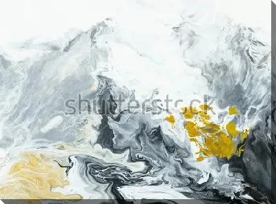 Картина маслом Горный пейзаж - композиция в оттенках серого цвета с яркими жёлтыми вкраплениями