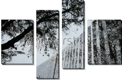 Модульная картина Отражение деревьев в здании из стекла и зеркал 