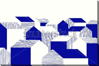 Картина маслом Домики - геометрическая композиция в сине-белой палитре