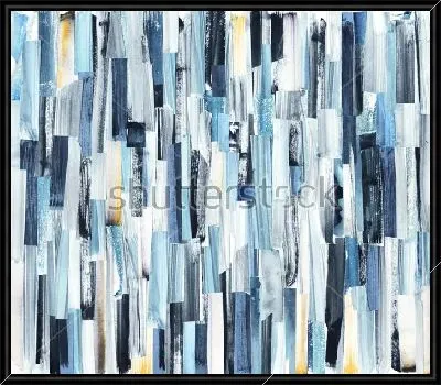 Картина Берёзовая роща ранней весной - геометрическая композиция в оттенках голубого, серого и молочного цвета с яркими жёлтыми пятнами