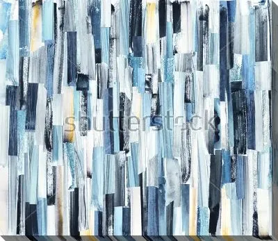 Картина маслом Берёзовая роща ранней весной - геометрическая композиция в оттенках голубого, серого и молочного цвета с яркими жёлтыми пятнами