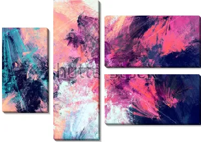 Модульная картина Колористический взрыв - композиция из ярких цветовых пятен рваными мазками