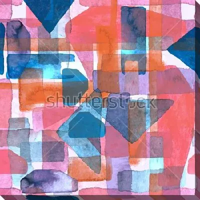 Картина маслом Геометрическая композиция из акварельных пятен оттенков синего и красного цвета