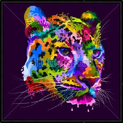 Разноцветная голова леопарда с эффектом капающей краски