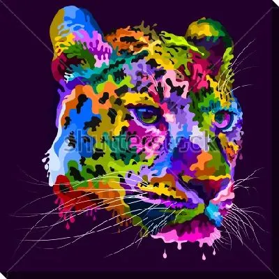 Разноцветная голова леопарда с эффектом капающей краски