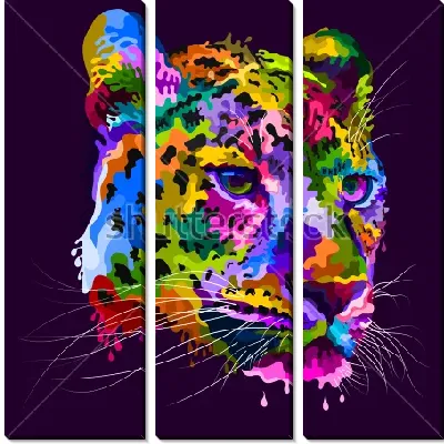 Разноцветная голова леопарда с эффектом капающей краски