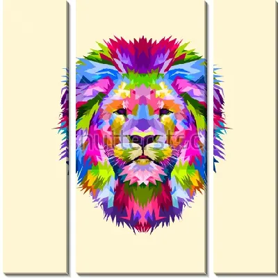 Модульная картина Разноцветная голова льва на светлом фоне