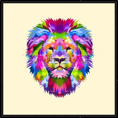 Картина Разноцветная голова льва на светлом фоне