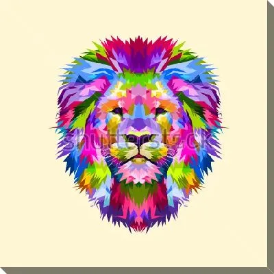 Постер Разноцветная голова льва на светлом фоне