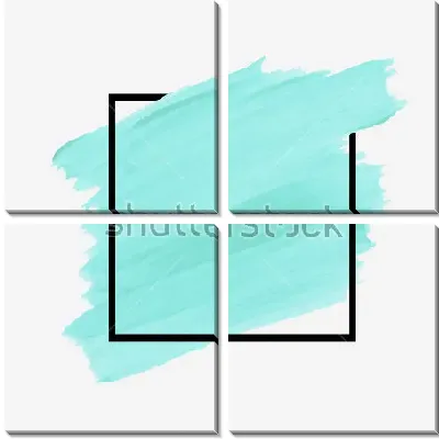 Модульная картина Облако в окне - лаконичный коллаж с мазками голубой краски в чёрном контуре квадрата