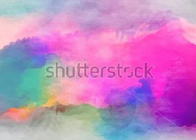 Плакат Рассвет в туманном лесу - яркое сочетание оттенков пурпурного, синего, зелёного и жёлтого цветов