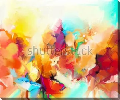 Картина маслом Летняя цветочная поляна в солнечный день - яркое сочетание оттенков красного, жёлтого, голубого и оранжевого цвета