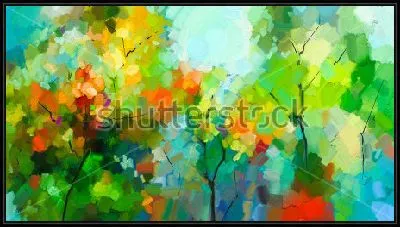 Картина Красочный пейзаж с разноцветными деревьями первых дней осени