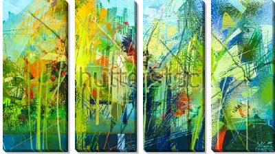 Модульная картина Красочный абстрактный пейзаж с буйством ярких красок и оттенков