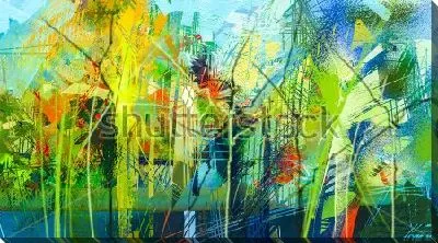 Картина маслом Красочный абстрактный пейзаж с буйством ярких красок и оттенков