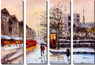 Модульная картина Зима на улицах Лондона - вечерний пейзаж