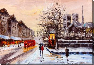 Постер Зима на улицах Лондона - вечерний пейзаж