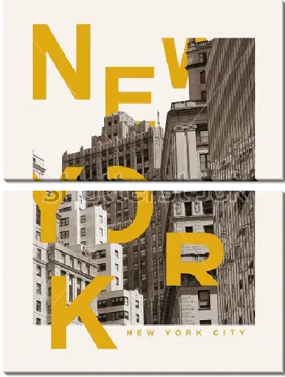 Модульная картина Стильный постер Нью-Йорка с надписью большими жёлтыми буквами 
