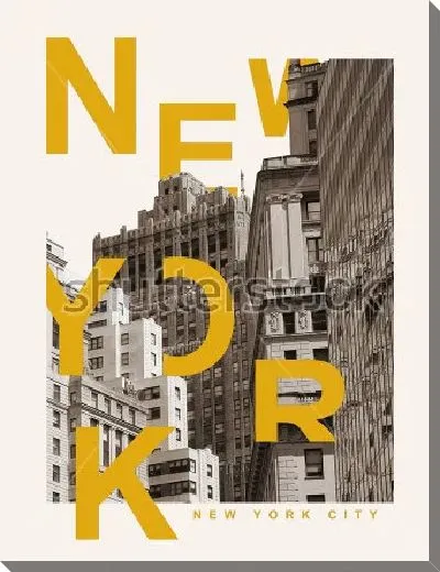 Постер Стильный постер Нью-Йорка с надписью большими жёлтыми буквами 