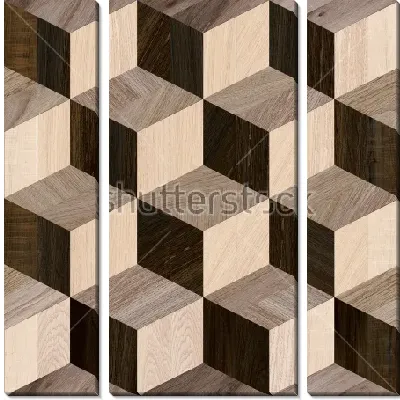 Оптическая иллюзия объёма - композиция из деревянных кубов или ромбов