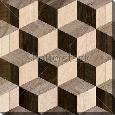 Оптическая иллюзия объёма - композиция из деревянных кубов или ромбов