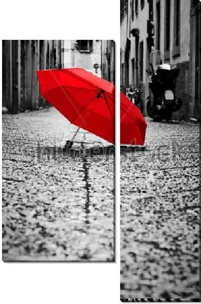 Модульная картина Красный зонтик на узкой улочке европейского городка