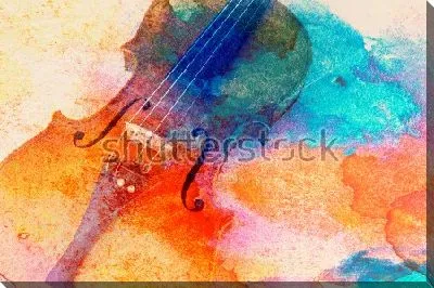 Постер Скрипка на фоне разноцветных акварельных пятен и брызг