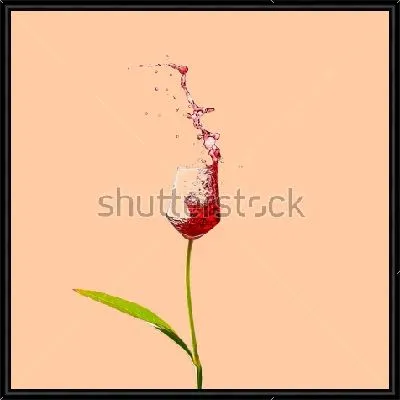 Картина Лаконичный коллаж с цветком в виде бокала вина на коралловом фоне