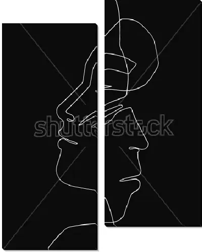 Модульная картина Рисунок мужского и женского профиля одной линией