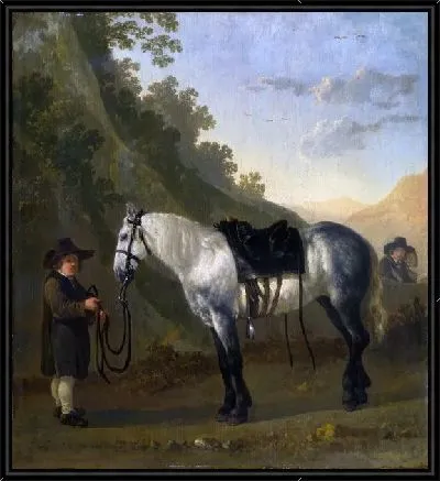 Мальчик держит серую лошадь