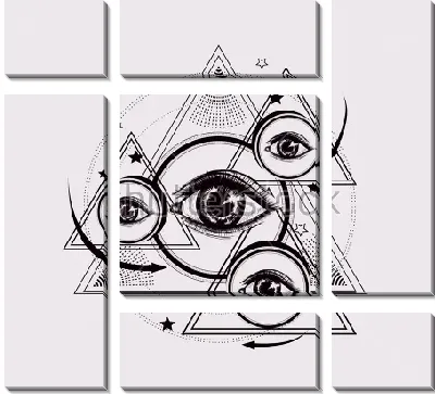 Модульная картина Геометрический коллаж с треугольниками и глазами