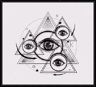 Картина Геометрический коллаж с треугольниками и глазами