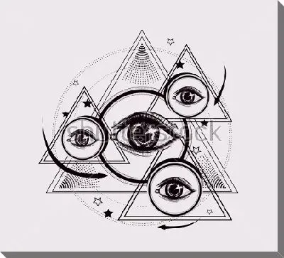 Постер Геометрический коллаж с треугольниками и глазами