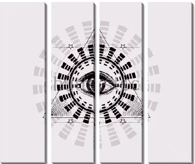 Модульная картина Геометрический коллаж с треугольником, всевидящим оком и кругами