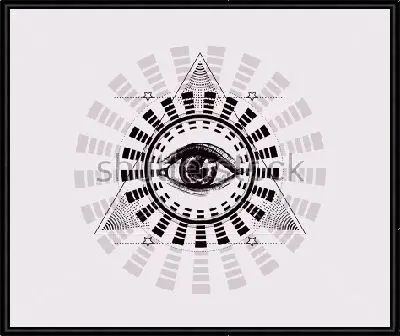 Картина Геометрический коллаж с треугольником, всевидящим оком и кругами