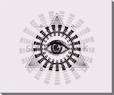 Постер Геометрический коллаж с треугольником, всевидящим оком и кругами