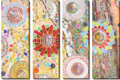 Модульная картина Яркая красочная мозаика с цветочным орнаментом