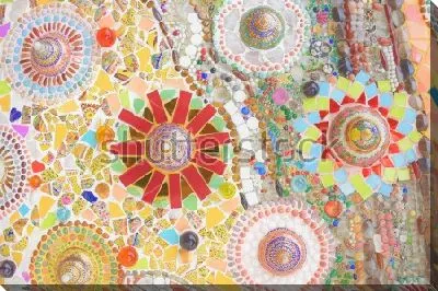 Картина маслом Яркая красочная мозаика с цветочным орнаментом