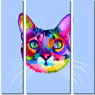 Модульная картина Разноцветная голова кота на голубом фоне в стиле поп-арт
