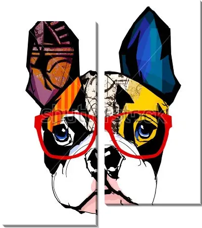 Модульная картина Яркий коллаж с разноцветной головой французского бульдога в солнцезащитных очках