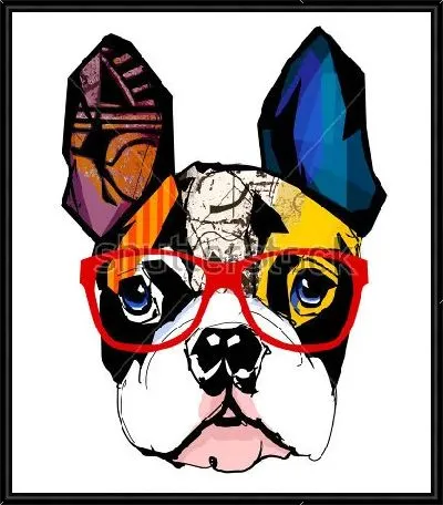 Картина Яркий коллаж с разноцветной головой французского бульдога в солнцезащитных очках