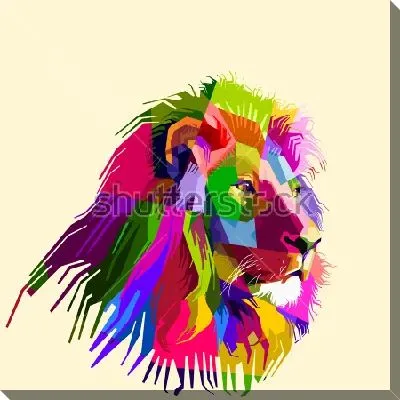 Картина маслом Разноцветная голова льва на светлом фоне в стиле поп-арт