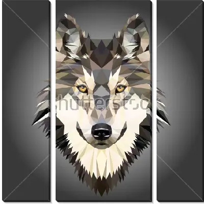 Модульная картина Полигональная голова волка на сером фоне